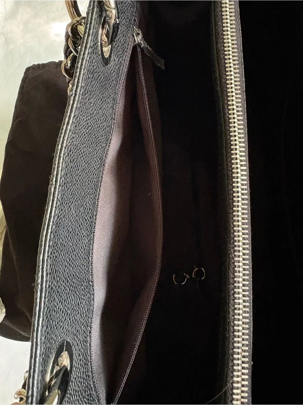 CHANEL Black Quilted Caviar Leather Tote with Silver Chain Handles